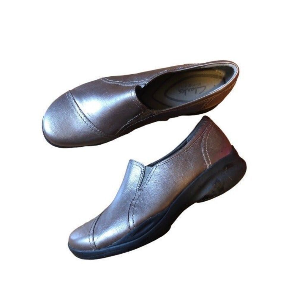 Clarks In Motion Bronze Leather Walking Loafer Shoes 67784 Women's 9.5 Medium